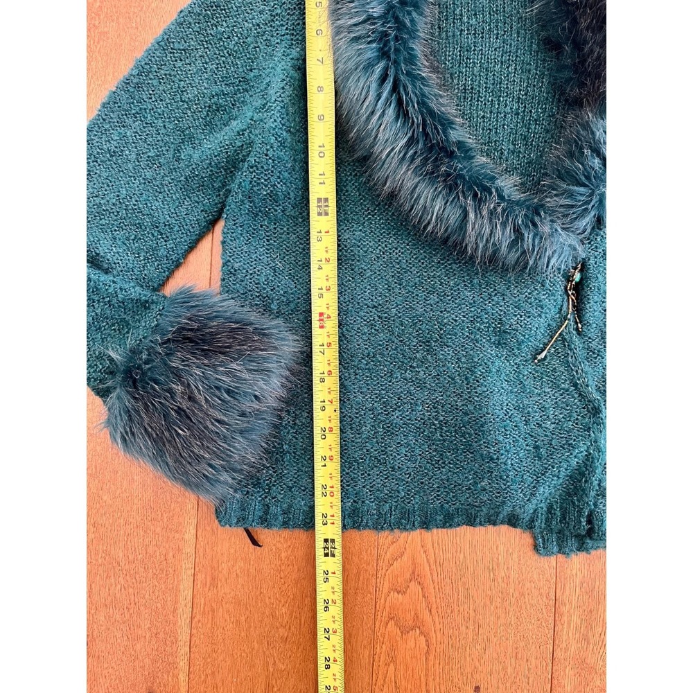 Vintage Teal Faux Fur Collar Jacket Turquoise Stone Tassel Sz S Carly St Claire - Picture 10 of 15